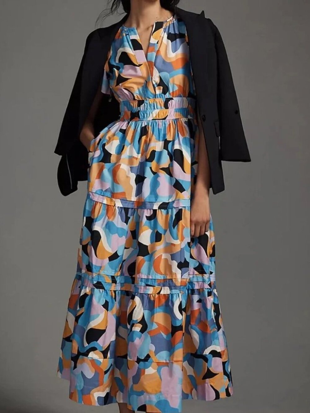 Anthropologie The Somerset Geometric Maxi Dress Blue Orange Abstract Bohemian